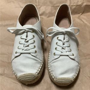 Sz 7 J Crew canvas espadrille sneaker.  Gold eyelet.  Soft wear.